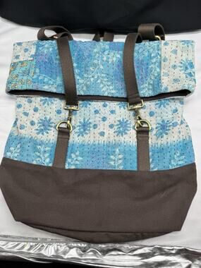 Sari Bari Fair Trade Bag Back Pack Blue Hand Made Made in India Boho Upcycled